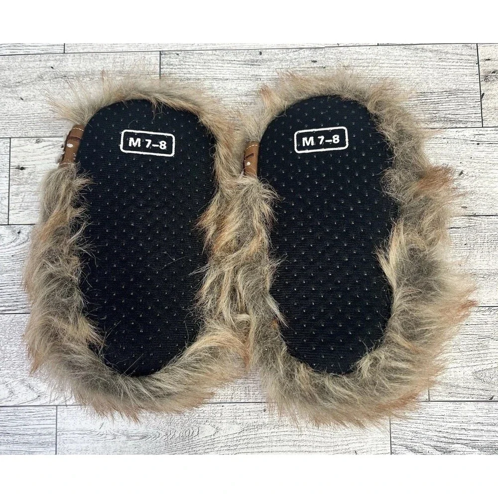 Star Wars Chewbacca Slippers House Shoes Brown Faux Fur Kids Size 7-8 EUC